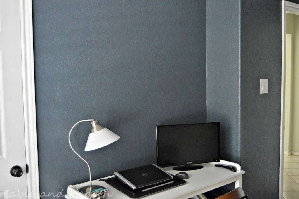 Dark Walls In The Office Sherwin Williams Outerspace Table And Hearth