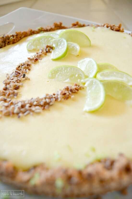 Classic key lime pie with a browned butter graham cracker and gingersnap crust