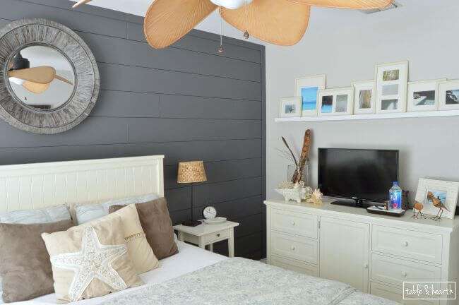 GORGEOUS!! Installing your own shiplap can be super easy! This is a great tutorial by Table & Hearth for how to install a DIY shiplap planked wall using simple plywood underlayment. www.tableandhearth.com