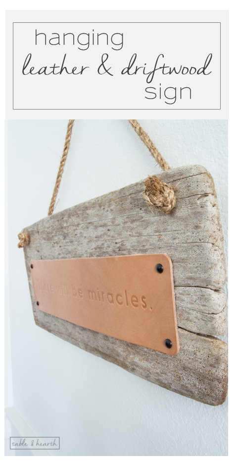Love this easy rustic hanging driftwood sign with leather!!