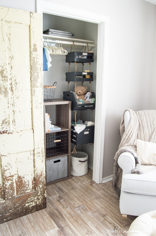 What a cool way to use vertical space! Hanging closet storage crates