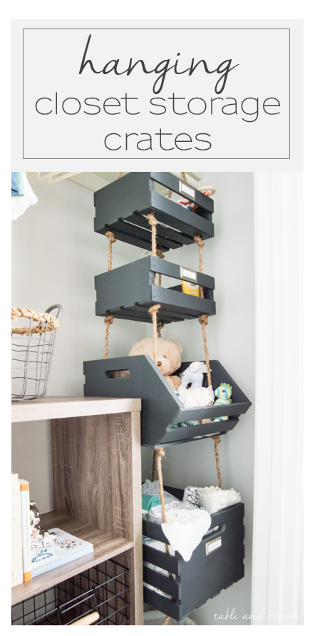 Simple Hanging Closet Storage Crates with Rope Table and Hearth