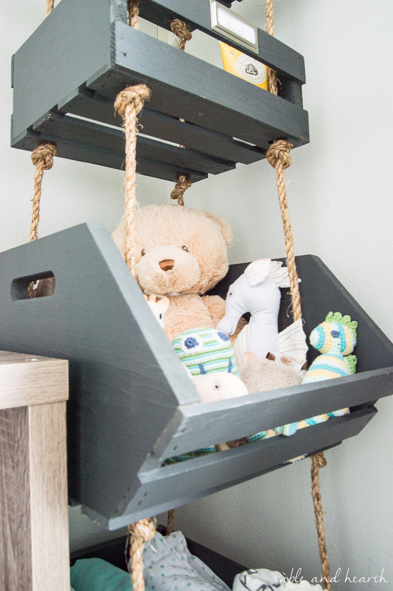 What a cool way to use vertical space! Hanging closet storage crates