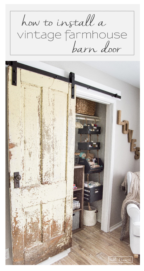 Finally a step-by-step walkthrough on how to install an antique farmhouse barn door! www.tableandhearth.com