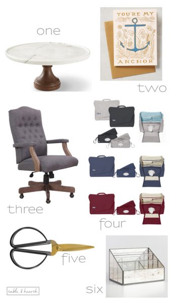 Six of my favorite finds from around the web lately, including an awesome diaper bag, cool desk chair, and cake stand!